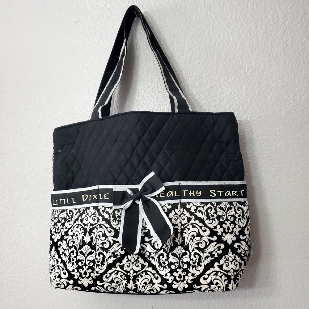 Ever Moda ● Damask Quilted Tote Bag/Diaper‎ Bag ● Black & White